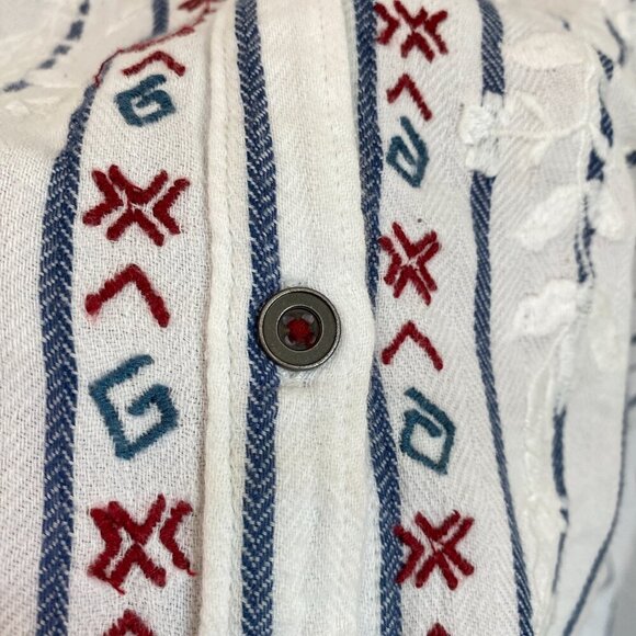 Kyla Seo White Blue Striped Floral Embroidered Button Front Blouse XL - Picture 4 of 8